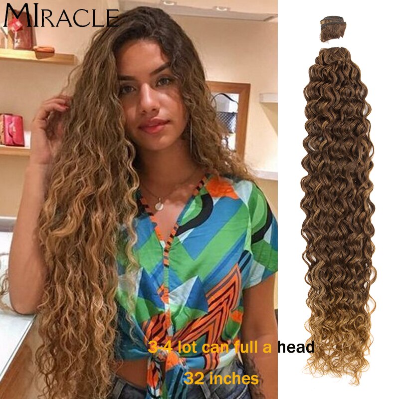 Miracle Synthetic Hair Water Wave Hair Blondes Brown Bundles With Hair Extensions Synthetic Hair Curly Weave Bundles